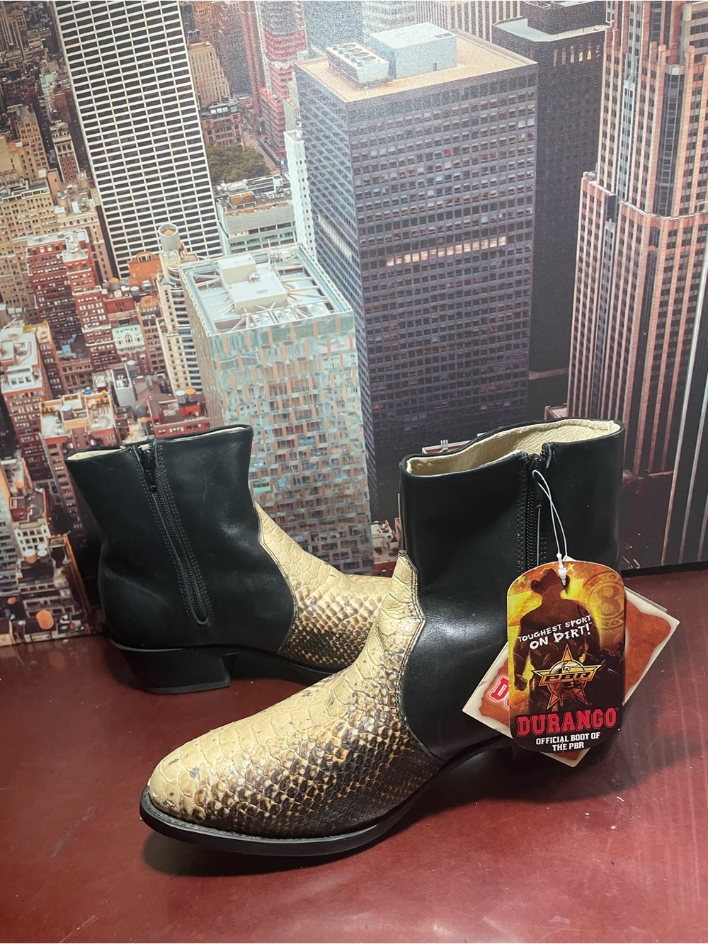 Mens Durango Black & Snakeskin Cowboy Boots Ankle Side Zip 10.5 D DB431